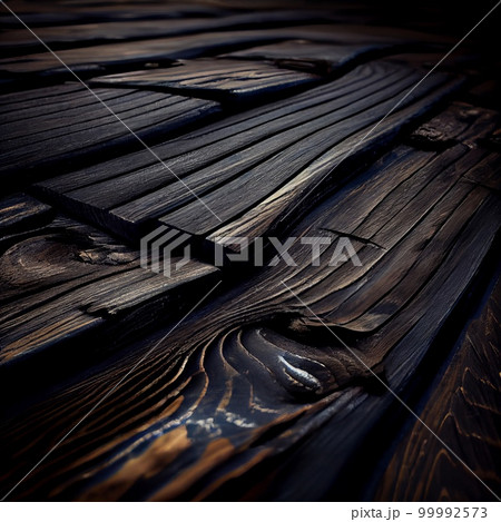 Shou Sugi Ban wood surface abstract background. Decorative timber panels closeup, detailed wooden texture. Natural vintage wood material abstract pattern. 99992573