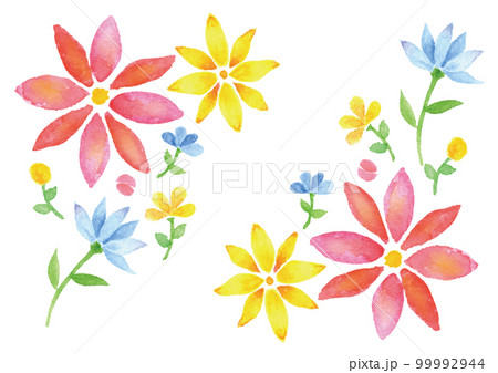 赤青黄色の水彩手描きの花飾りのイラスト素材 [99992944] - PIXTA