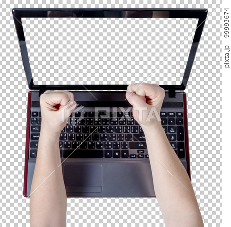 fists handful strong on laptop isolated fists handful strong on laptop isolated 99993674