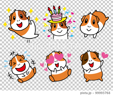 モルモットキャラのゆるい手描きセット5　(感激、誕生日、爆笑、ラブ 他) 99993768