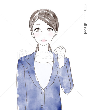 ガッツポーズのスーツを着た女性 99994005