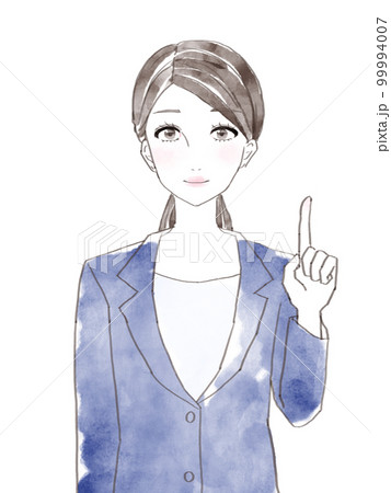 指差しポーズのスーツを着た女性 99994007
