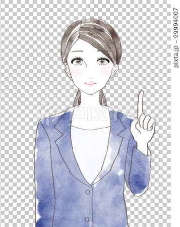指差しポーズのスーツを着た女性 99994007