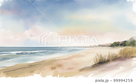 美しい海岸で描かれた水彩画のイラスト素材 [99994259] - PIXTA