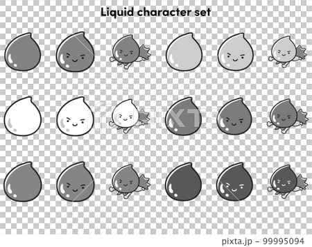 しずくのキャラクターセット（水分、汗、涙、うるおい、血液、美容クリームなど）キャラクター（白黒） 99995094