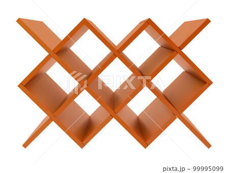 Empty wooden brown wine rack or bottle shelf isolated on white 99995099