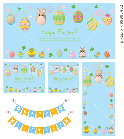 イースターのウサギと卵の背景イラストのセット イースターのウサギと卵の背景イラストのセット 99995462