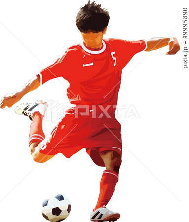 ボールをキックをする瞬間のサッカー選手 99995890