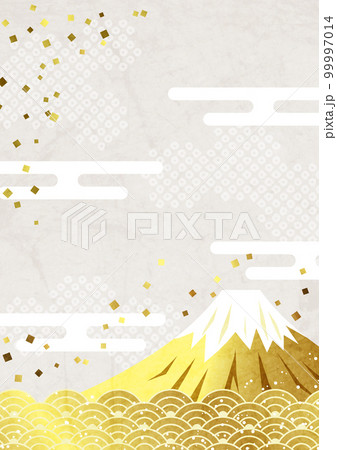 和紙水彩風金富士と海と雲の和背景タテ 和紙水彩風金富士と海と雲の和背景タテ 99997014