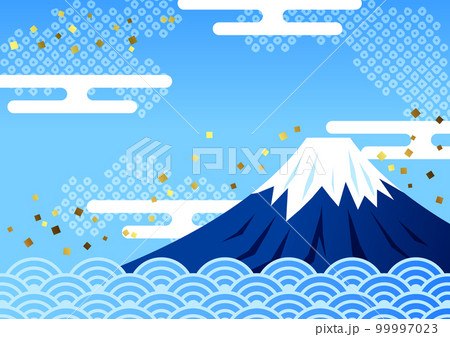 ノーマル版富士と海と雲の和背景ヨコのイラスト素材 [99997023] - PIXTA