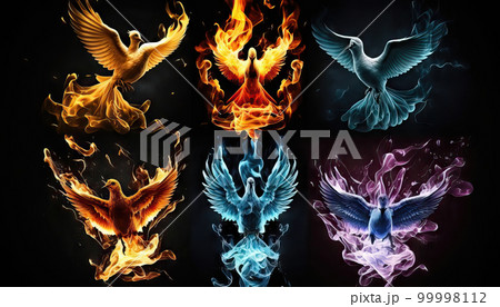 AI generated Flying birds on a dark background. Gifts of holy spirit concept 99998112