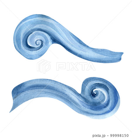 Sea waves in cartoon style watercolor illustration isolated on white background. 99998150