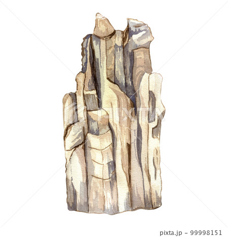 Rocks stone vintage style watercolor illustration isolated on white background. 99998151