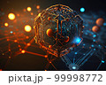 Global network. Blockchain 3D illustration. Neural networks and artificial intelligence. Generative AI. 99998772