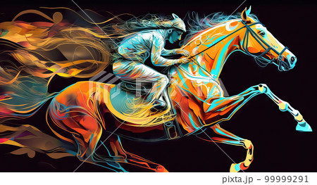AI generated Jockey riding a race horse. Colorful abstract background AI generated Jockey riding a race horse. Colorful abstract background 99999291