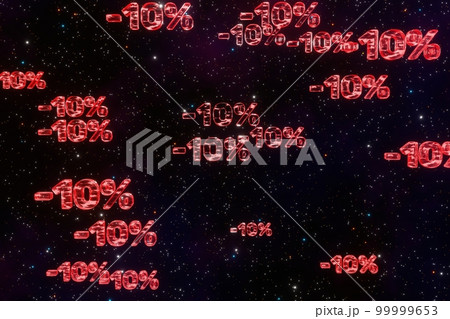 Red minus ten percent symbols fall down isolated on black background 3d render. Concept of discounts, sales, seasonal promotions, black friday, singles day and shopping 1111 99999653