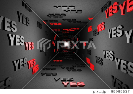 Yes symbol or yeah marks tunnel on black background 3d render. Say agree or like pattern. Positive approved views 99999657