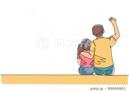 Single continuous line drawing of young father talking with his daughter about goal and ambition at home. Happy family parenting concept. Trendy one line draw design vector illustration graphic 99999865