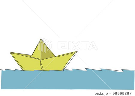 One continuous line drawing of paper boat sailing on the water river. Origami craft concept. Dynamic single line draw design vector graphic illustration 99999897