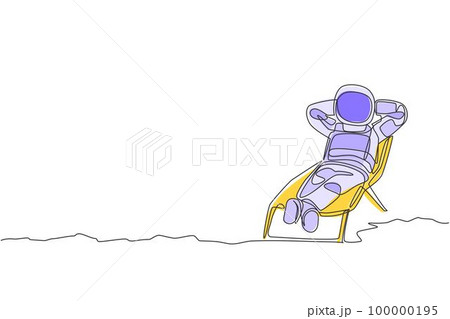 Single continuous line drawing of young astronaut tanning and take a sleep napping on sun longer in moon surface. Space man cosmic galaxy concept. Trendy one line draw design vector illustration 100000195