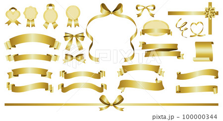 リボンのベクターイラスト素材セット あしらい アンティークゴールド シール リボンのベクターイラスト素材セット あしらい アンティークゴールド シール 100000344