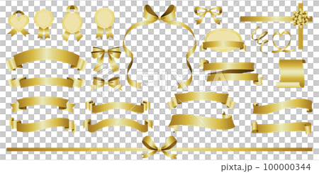 リボンのベクターイラスト素材セット あしらい アンティークゴールド シール リボンのベクターイラスト素材セット あしらい アンティークゴールド シール 100000344