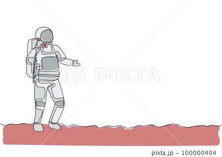 One single line drawing of cosmonaut in moon...のイラスト素材 [100000404] - PIXTA