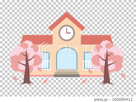 Kindergarten / nursery school building and cherry tree entrance / graduation image Kindergarten / nursery school building and cherry tree entrance / graduation image 100000412