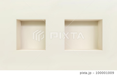 Two empty niches or shelf on white wall 3D mockup Two empty niches or shelf on white wall 3D mockup 100001009