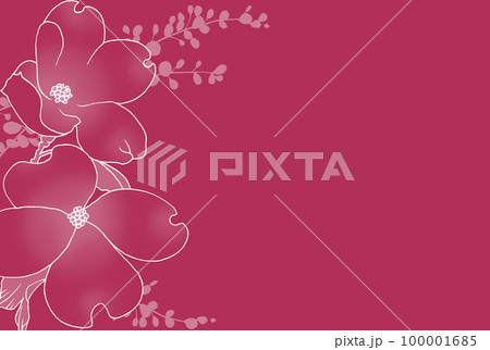 濃い色の背景と春の花線画フレーム（ハナミズキ） 100001685