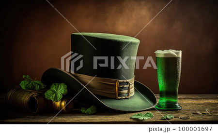 a green cylinder and clover are a symbol of the celebration of St. Patrick's Day a green cylinder and clover are a symbol of the celebration of St. Patrick's Day 100001697