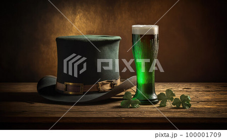 a green cylinder and clover are a symbol of the celebration of St. Patrick's Day 100001709