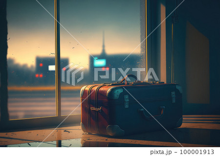 luggage in an empty train station or airport.Generative AI 100001913