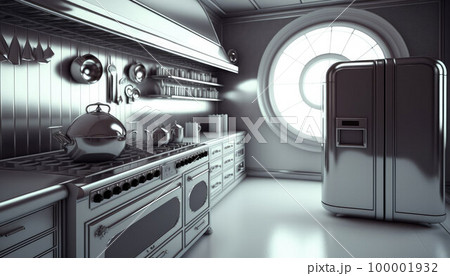 futuristic metal kitchen. equipment and design 100001932