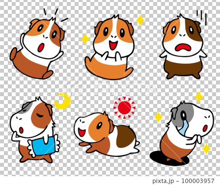Loose hand-drawn set of guinea pig characters 6 (happy, confused, good night, good morning, etc.) 100003957