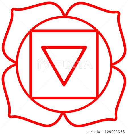 第1チャクラ(ムーラダーラ)のシンボル、赤色線画 100005328