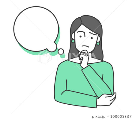女性が考え事をしながら悩んでいるベクターイラスト 100005337