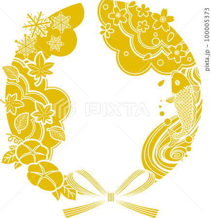季節のお祝いエンブレム_黄金色 100005373