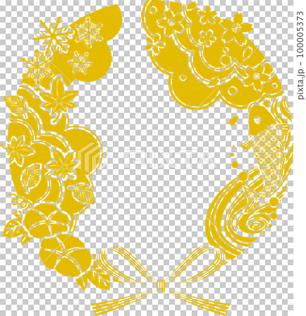 季節のお祝いエンブレム_黄金色 100005373