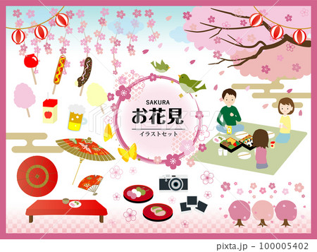 お花見＿あしらいイラスト素材セット 100005402