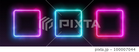 Gradient neon square frames with smoke, led borders with mist effect, transparent glowing haze. Gradient neon square frames with smoke, led borders with mist effect, transparent glowing haze. 100007044