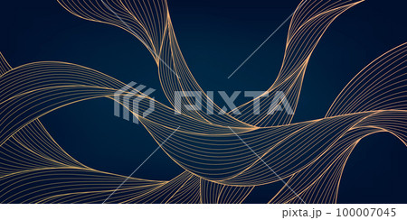 Vector abstract luxury golden wallpaper, wavy line art background, dynamic ribbons. Line design for interior design, textile patterns, textures, posters, package, wrappers, gifts etc. Japanese style. Vector abstract luxury golden wallpaper, wavy line art background, dynamic ribbons. Line design for interior design, textile patterns, textures, posters, package, wrappers, gifts etc. Japanese style. 100007045