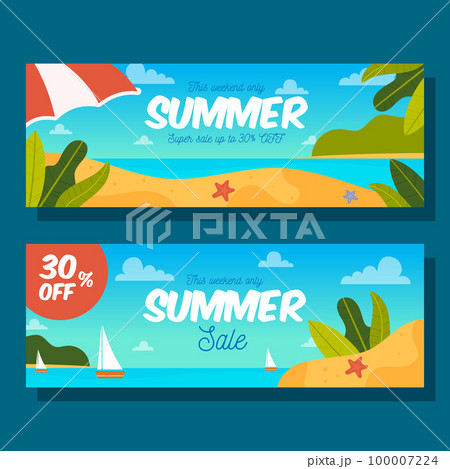 Summer Sale flyer cards set. Vector illustration concept. 100007224