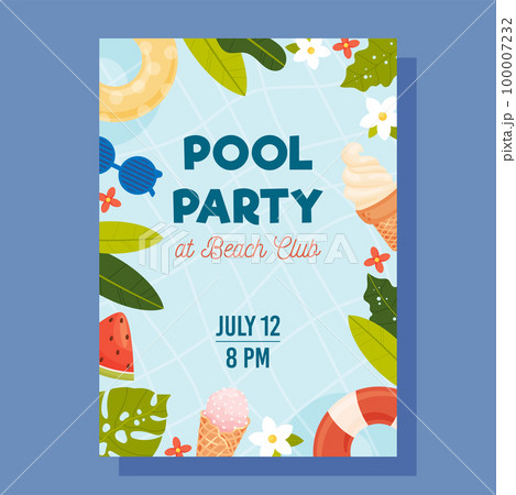 Summer Pool Party invite. Vector illustration concept. 100007232