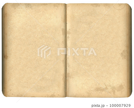 Old yellowed open book on a white background 100007929