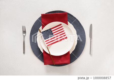 Table setting for Independence Day on white . Table setting for Independence Day on white . 100008857