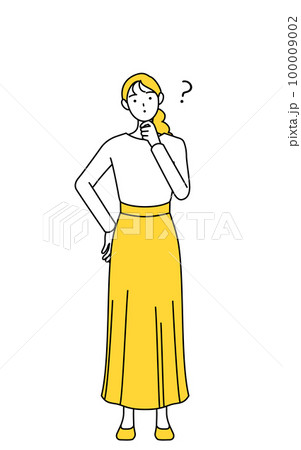 疑問を持つカジュアルな格好をした若い女性 100009002