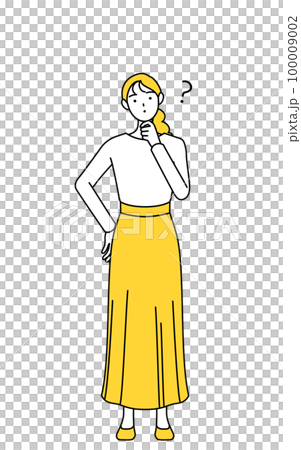 疑問を持つカジュアルな格好をした若い女性 100009002