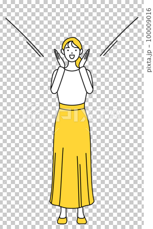 一個穿著便服的年輕女人把手放在嘴上打電話 一個穿著便服的年輕女人把手放在嘴上打電話 100009016