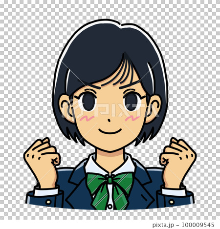 両手でガッツポーズをする女子学生のイラスト(バストアップ) 両手でガッツポーズをする女子学生のイラスト(バストアップ) 100009545